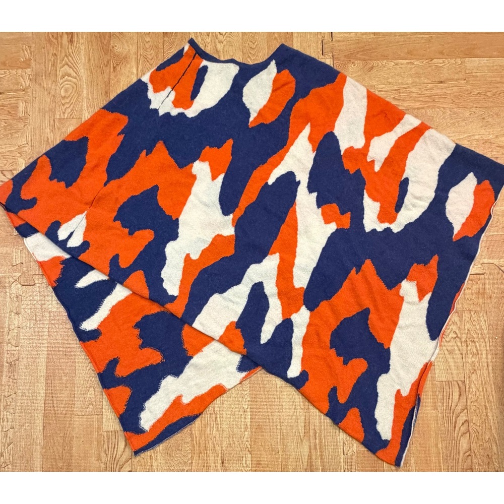 Jumper 1234 Cashmere Poncho Orange Blue Abstract Intarsia Knit Wrap Size 2